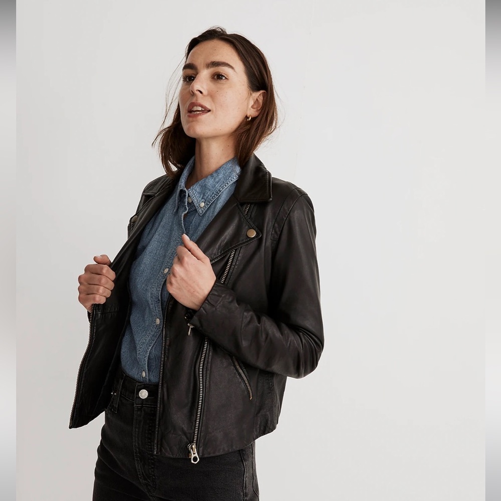 Madewell Washed Leather Motorcycle Jacket: Brass Hardware Edition True B…